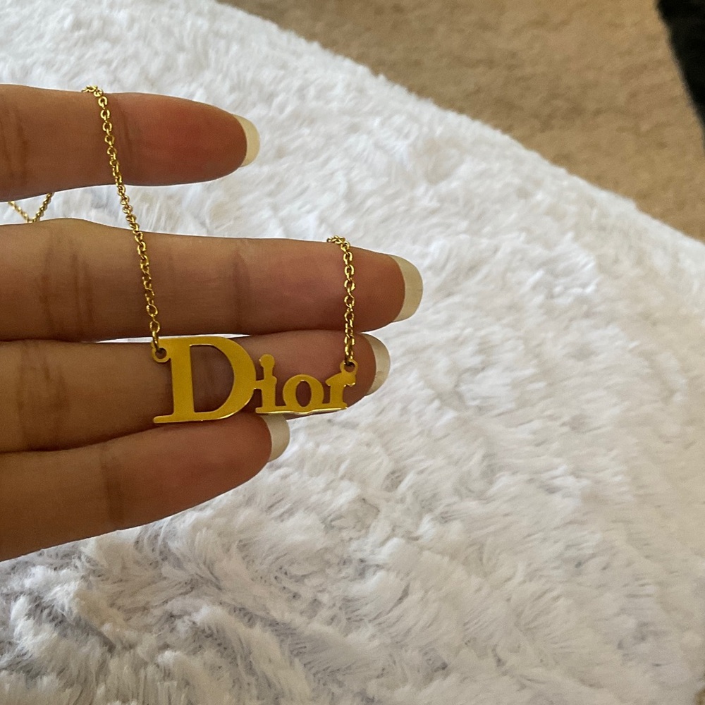 Dior lettered Gold-tone Logo Pendant Necklace